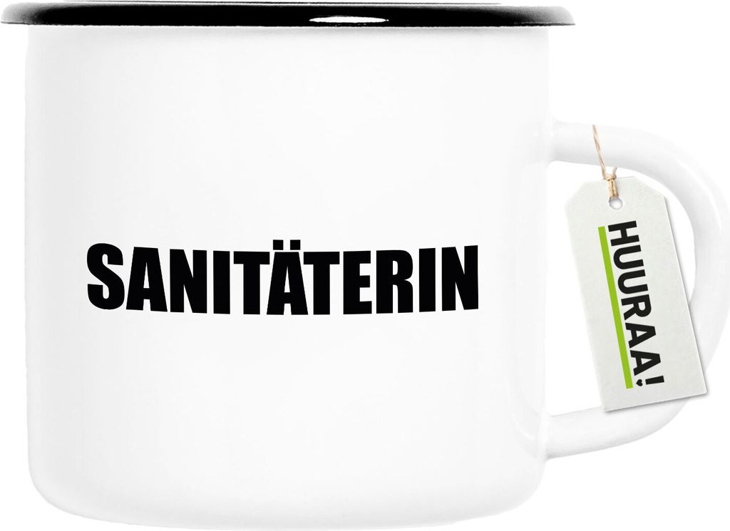 Huuraa Emaille Tasse Sanitäterin Schriftzug 300ml Vintage Campingbecher Geschenkidee