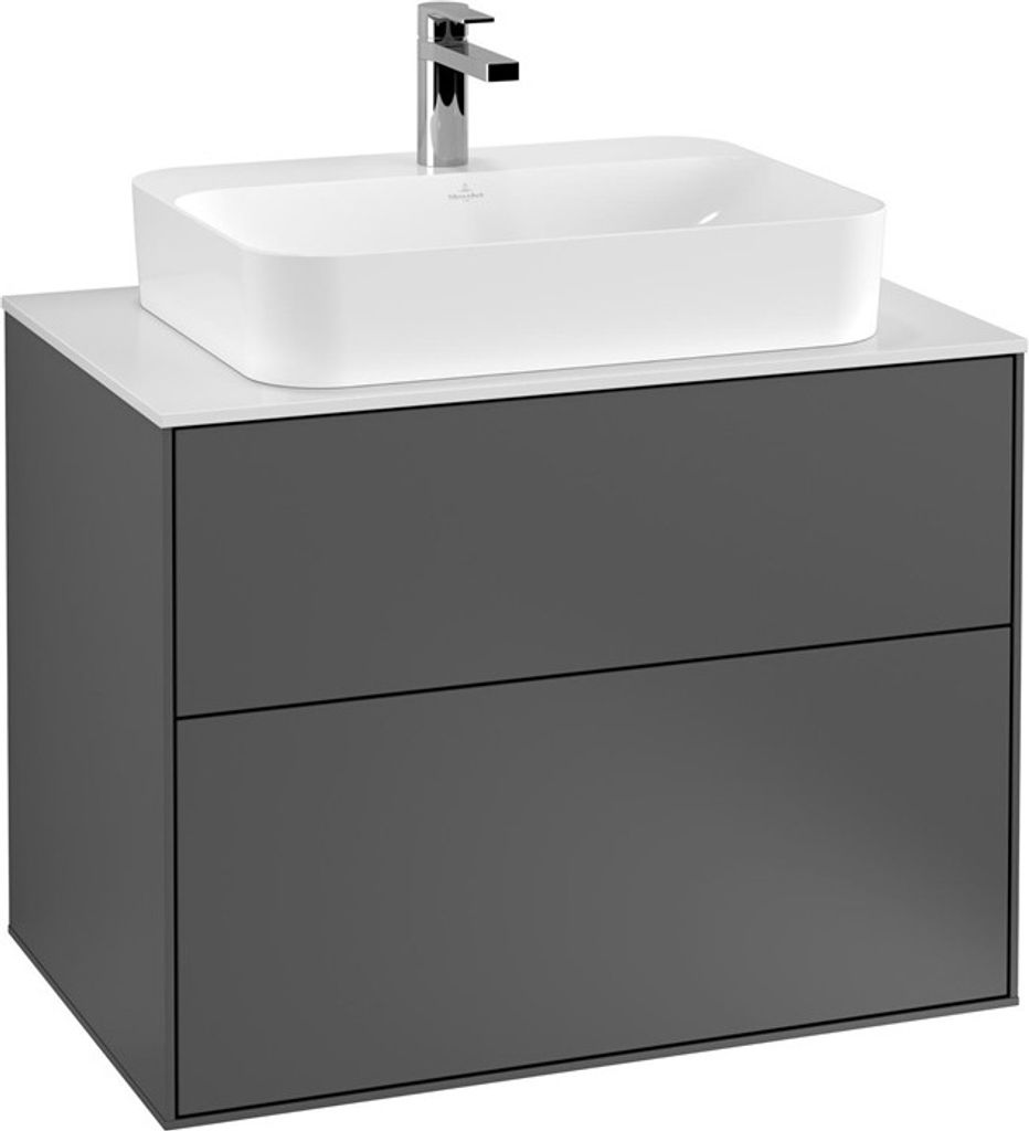 Villeroy & Boch Finion Waschtischunterschrank, 2 Auszüge, mit integrierter Beleuchtung, 800x603x501mm, Glass Black Matt, G34200GF
