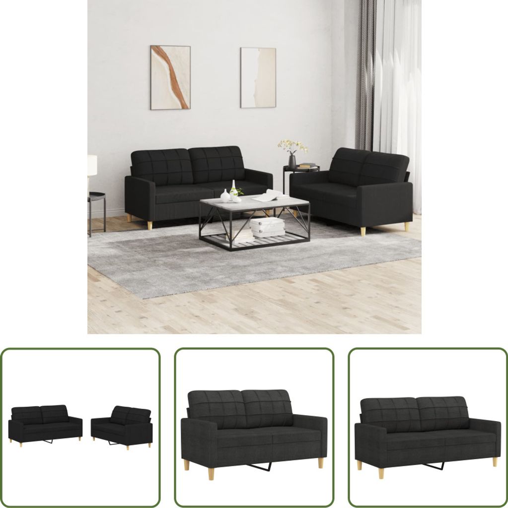The Living Store 2-tlg. Sofagarnitur mit Kissen Schwarz Stoff