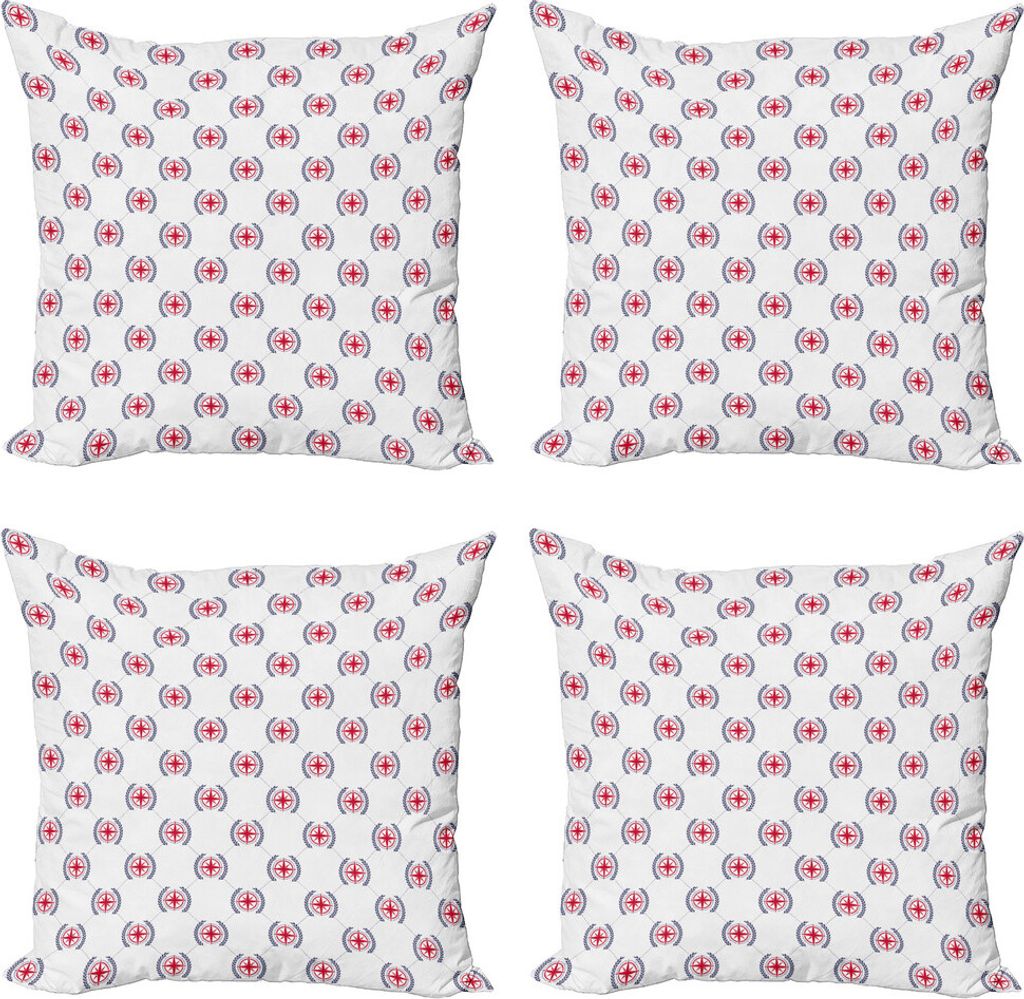ABAKUHAUS Kompass Kissenbezug Set (4 Stück), Diamant Windrose Blatt, Moderner Doppelseitiger Digitaldruck, 60 cm x 60 cm, Dunkelblau Dunkel Coral