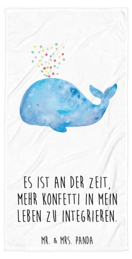 Mr. & Mrs. Panda Handtuch Wal Konfetti - Weiß - Geschenk, Wale, Geburtstag, Motivation, Badehandtuch, Abnehmen, Strandtuch, Diät, Meer, Frottee-H...