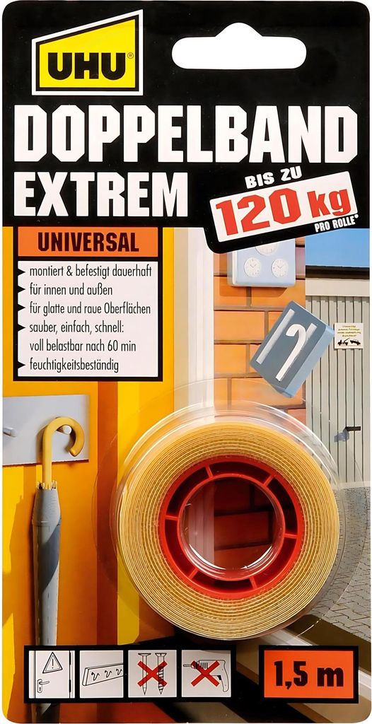 UHU Montageband doppstg 1,5 m x 19 mm bis zu 120 kg Produktbild 