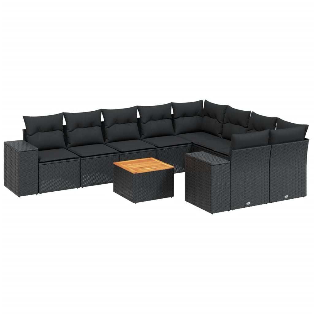 vidaXL 10-tlg. Garten-Sofagarnitur mit Kissen Schwarz Poly Rattan