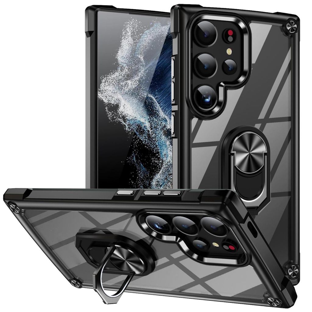 Handyhülle Kunststoff für Samsung Galaxy S26 Ultra 5G 360 Grad Dreh-Ring Schwarz