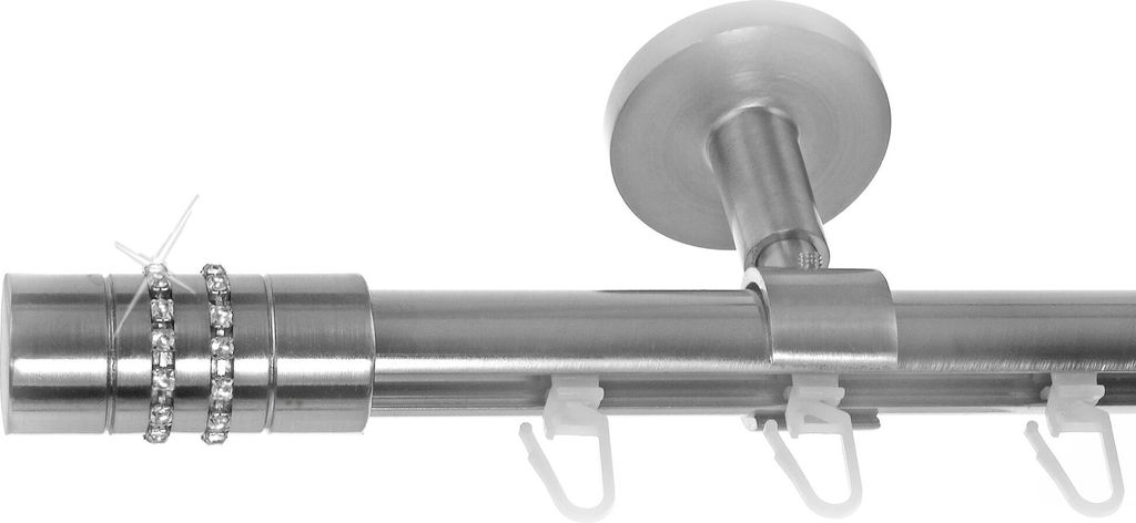 Innenlauf Gardinenstange Edelstahl look, Durchmesser 20mm, Deckenträger D30, 1-läufig, Länge 120, Endkappe E80