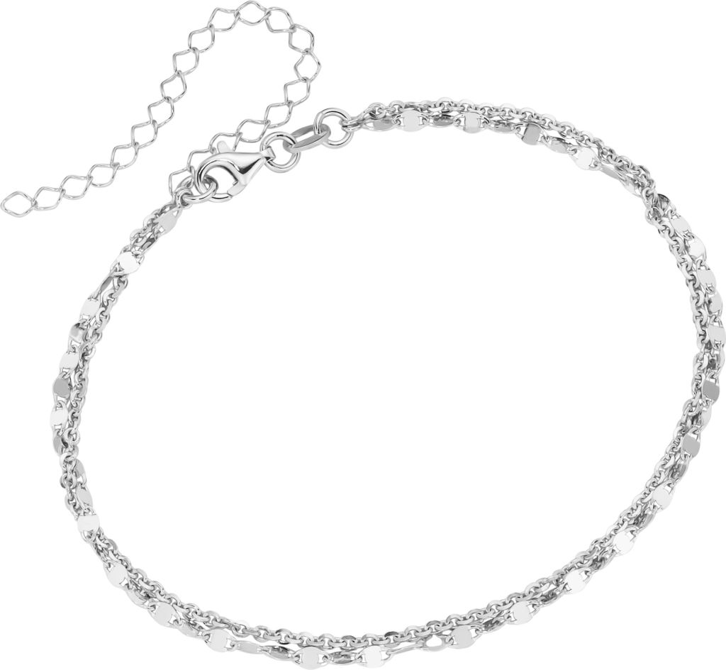 Fusskette Smart Jewel zweireihig, ovale Plättchen, Ankerkette, Silber 925 Silber 28 cm