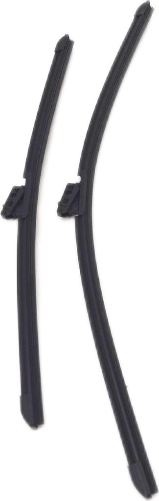 Two black windshield wipers are shown against a white background.