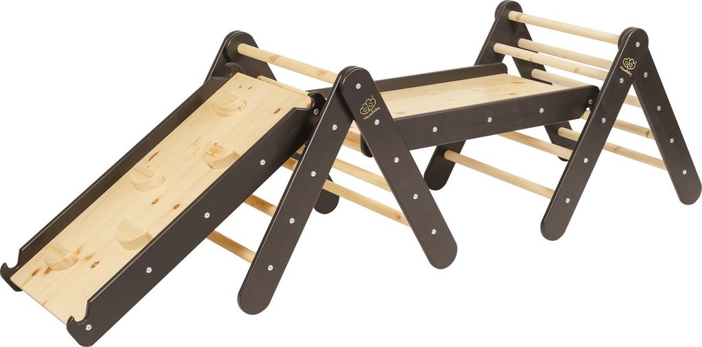 MEOWBABY Klettergerüst für Kinder - Indoor Set zwei Kletterdreiecke mit zwei Rutschen/Kletterwänden, Montessori Spielgeräte Pikler aus Holz, Sc...
