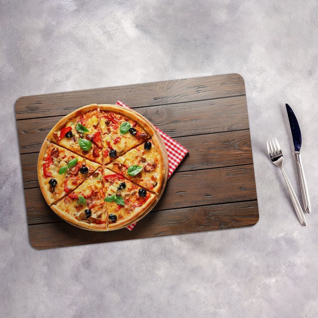Tischset 4x45x30 cm + 10fi cm Platzset Tischmatte Platzmatte Untersetzer - Pizza Oliven Würstchen