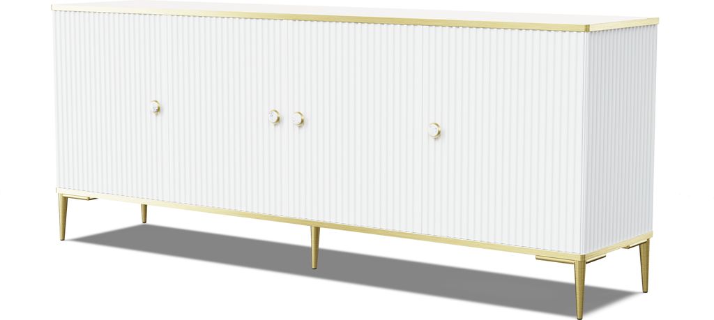 Kommode PETRA 182 cm 4D WEIß MATT mit Goldene Metallfüße Produktbild 