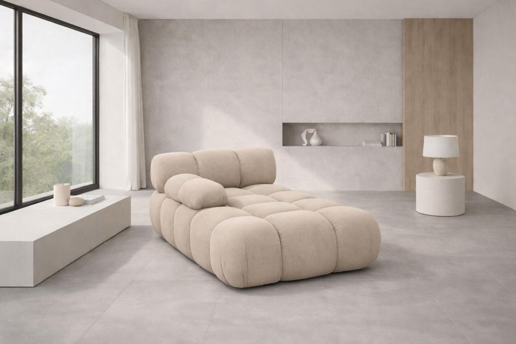 Kaiser Möbel Chaiselongue modular, Veloursstoff Salvador, Beige, Links, Selia