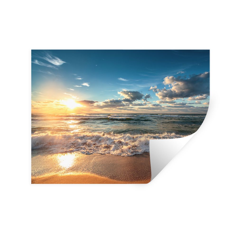 MuchoWow Wandtattoo Wandsticker Wandaufkleber Strand - Meer - Sonnenuntergang 160x120 cm Selbstklebend und Repositionierbar - Selbstklebend - Fot...