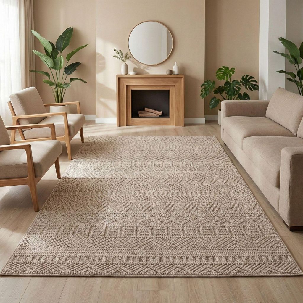 Carpetsale24 Teppich Wohnzimmer Bouclé Schlingenflor Skandi Stil Vintage Design Robust Superweich für Schlafzimmer, Grösse: 280x370 cm