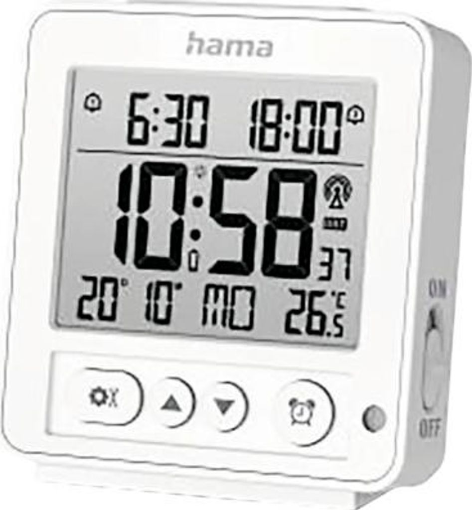 Funkwecker Digital Rhodos mit Thermometer und Datum weiß 9x10 cm