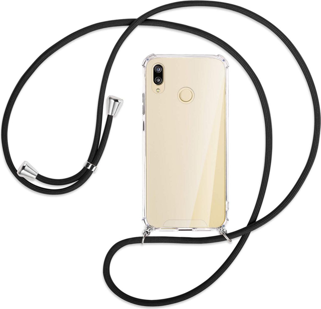 Handykette Backcover-Schutzhülle mit Band (Metall silberfarben) für Huawei P20 lite - schwarz