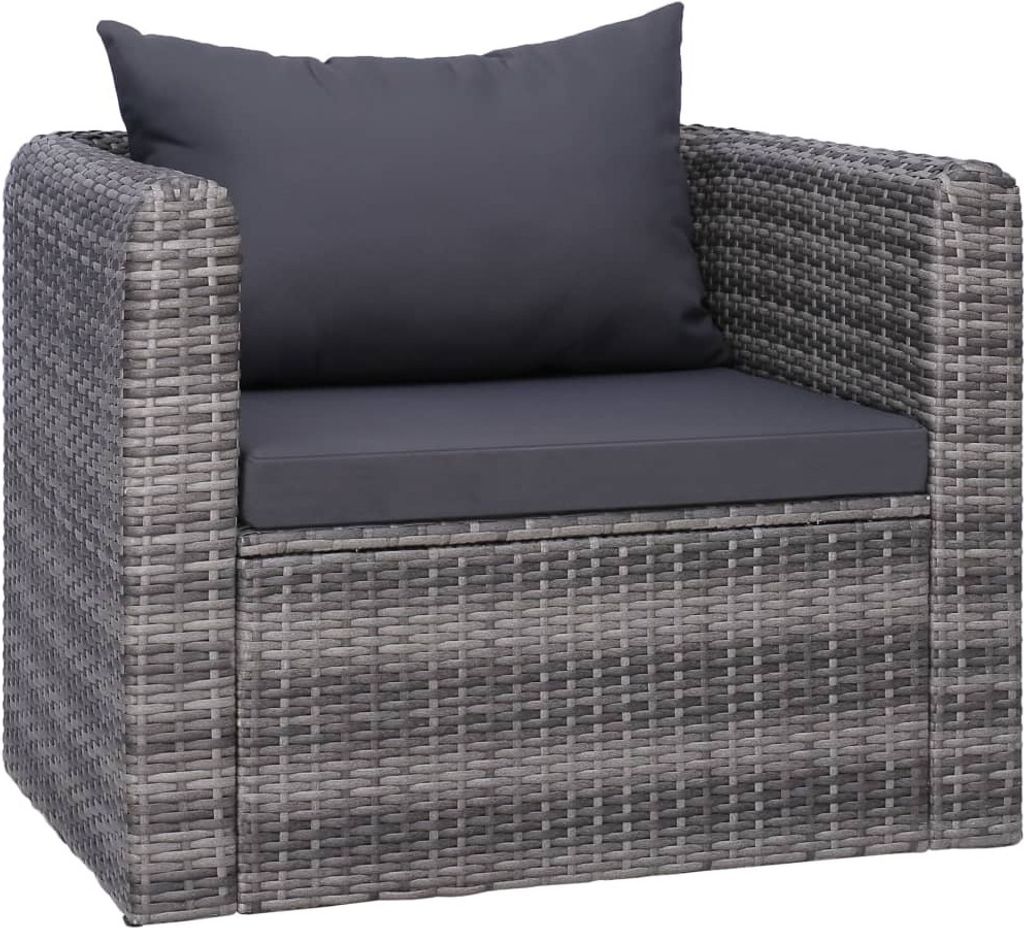 Möbel Gartenstuhl mit Polster und Kissen Poly Rattan Grau - Gartenstühle 44161