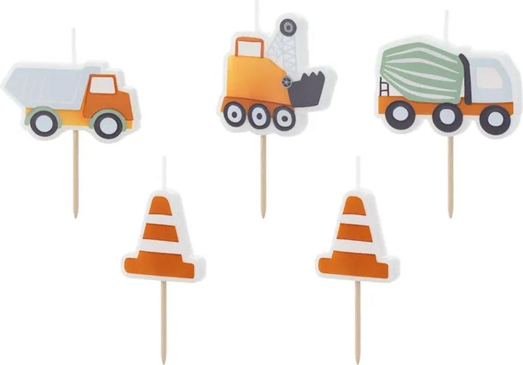 Geburtstagskerzen Baustelle 3-4,5cm Weiß / Orange 5er Set