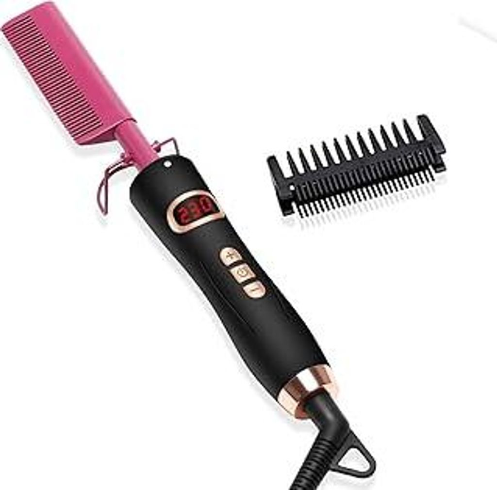 Hot Comb, Hot Comb for Wig, Glättbürste mit LCD 120-220?, Hair Straightener mit Verbrühschutz, Keramikbeschichtung Bartglätter 110-240V, Haargl...