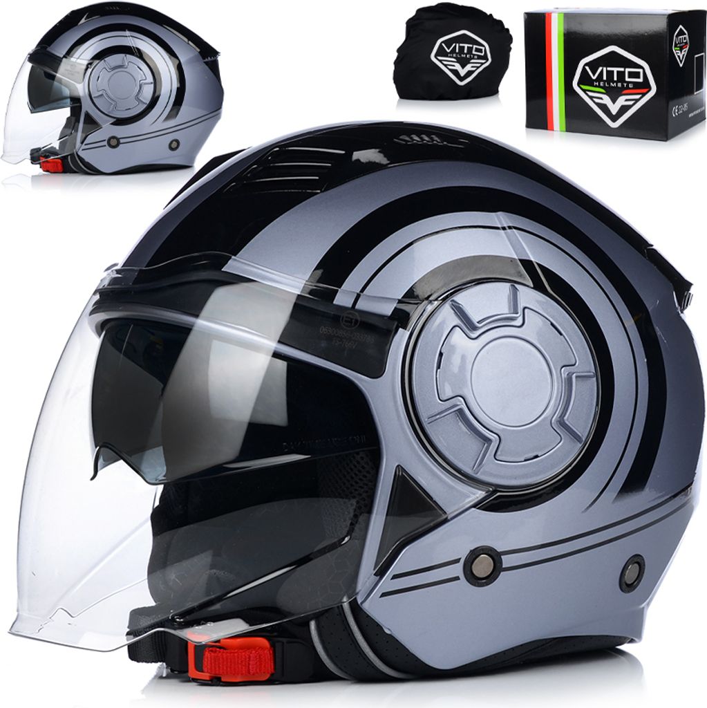 Jet helm mit Sonnenblende | VITO ISOLA | Jethelm mit Doppelvisier | ECE 22.06 | Motorradhelm mit Visier | S (55-56cm)