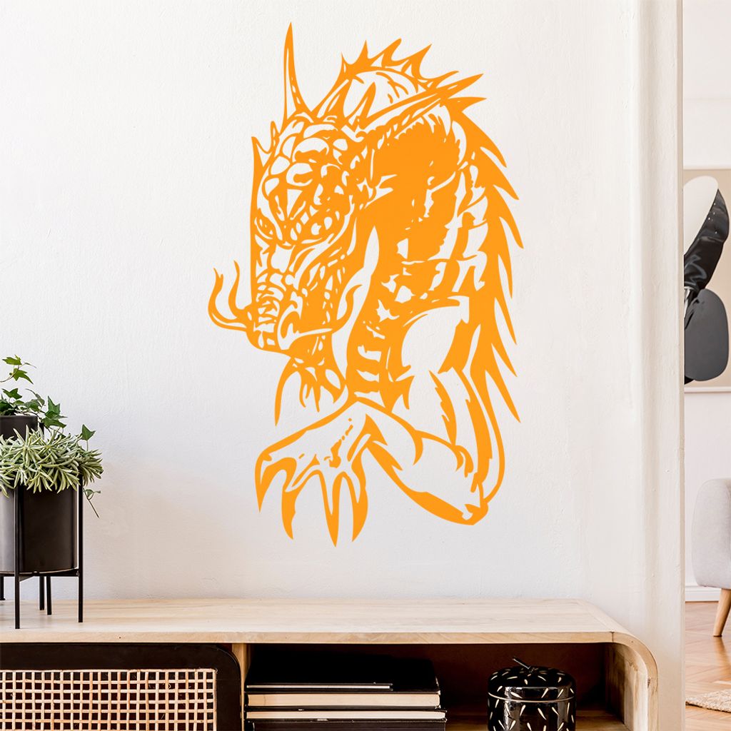 Drachen Kopf Wandtattoo in 6 Größen - Wandaufkleber Wall Sticker - Dekoration, Küche, Wohnzimmer, Schlafzimmer, Badezimmer