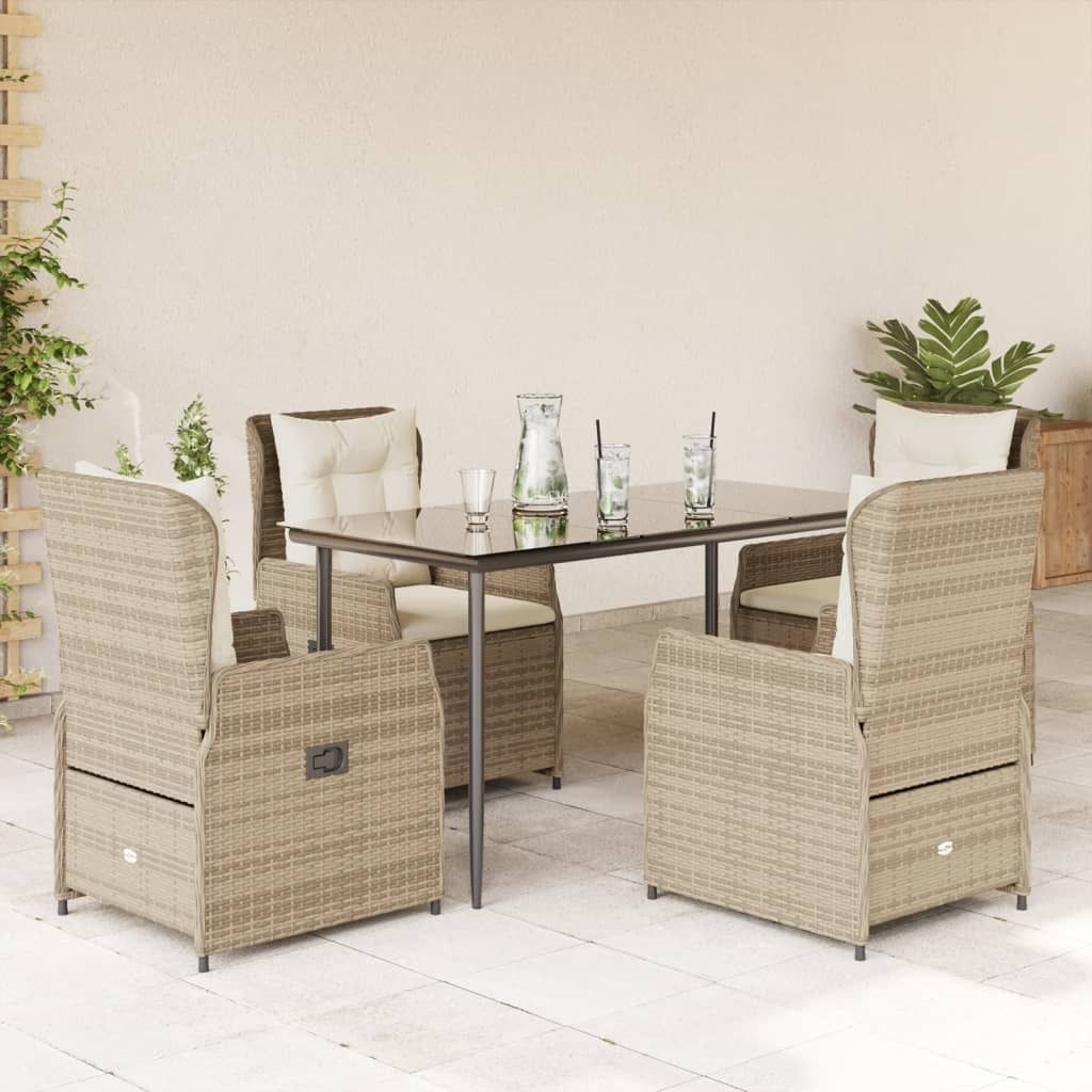 Maison Exclusive - 5-tlg. Garten-Essgruppe mit Kissen Beige Poly Rattan