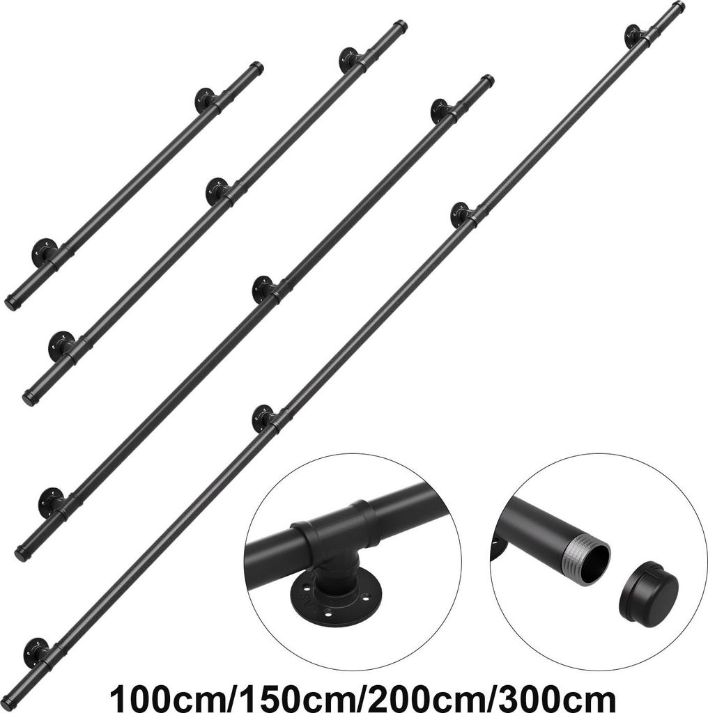 Izrielar Handlauf, Geländer 200cm,Wandhalter,Treppengeländer mit Pfosten Brüstung Wandhalter Geländer und Handläufe