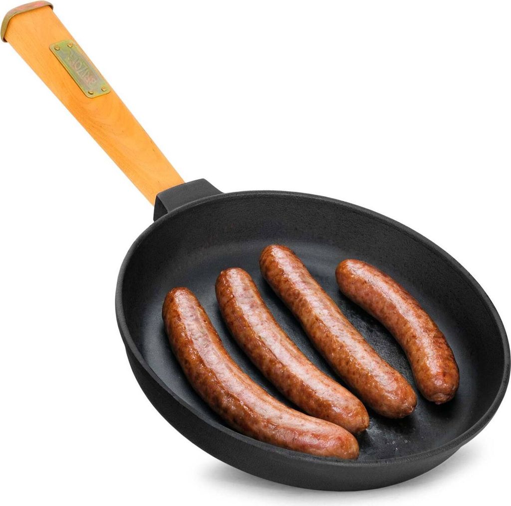 Ø24cm Pfanne aus Gusseisen mit Holzgriff abschraubbar 46mm hoch Gusseisenpfanne Bratpfanne Steakpfannen Cast Iron Pan Feuerpfanne geeignet für Ga...