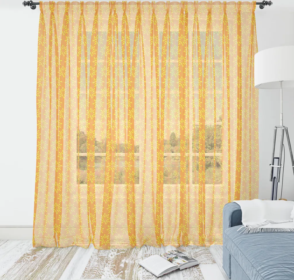 Tapisserie Abakuhaus Automne Fleurs en Satin 135x274 cm Orange et Jaune