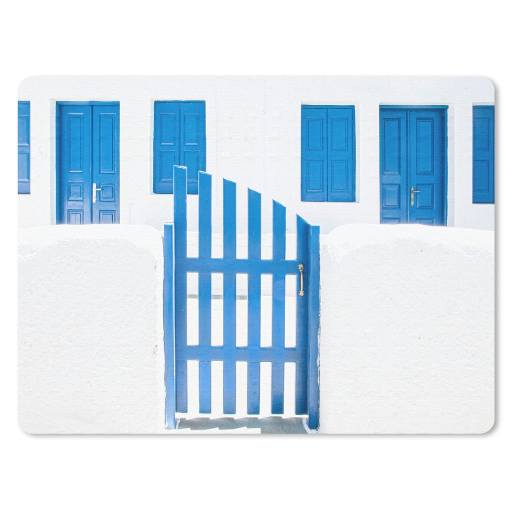 MuchoWow Mauspad Mousepad Architektur - Zaun - Weiß - Blau - Türen 23x19 cm - Mousepads - Maus Mat - Pad - Mausunterlage - Schreibtischunterlag...
