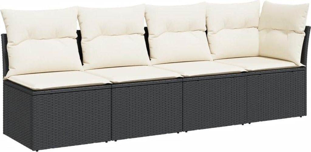 vidaXL Gartensofa mit Kissen 4-Sitzer Schwarz Poly Rattan