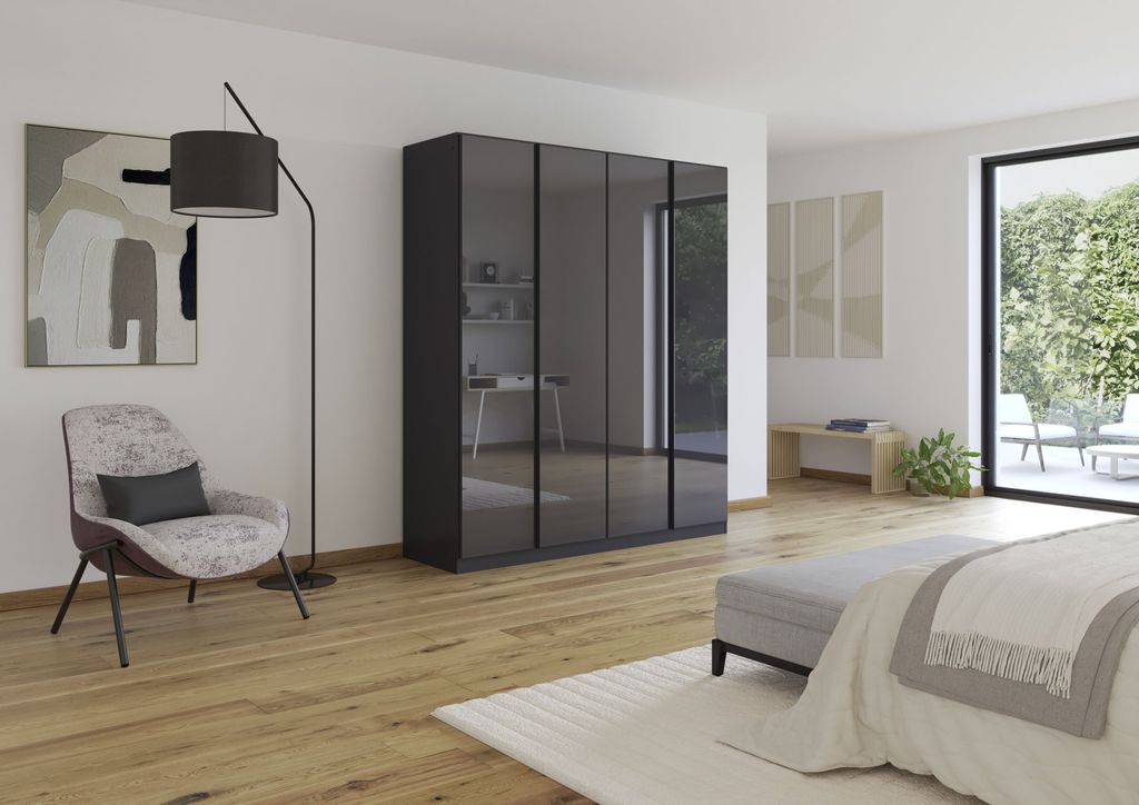 Drehtürenschrank >Monostar< in Glas basalt / grau metallic - 181x210x54 (BxHxT)