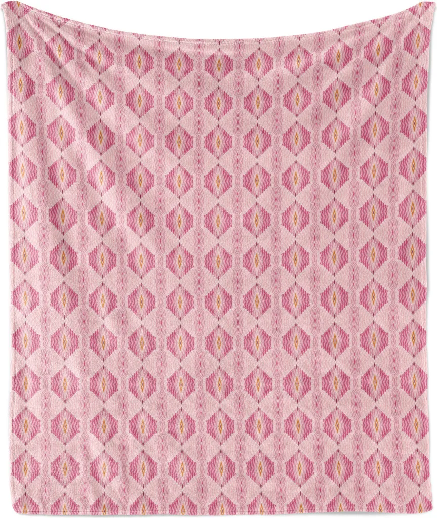 ABAKUHAUS Coperta in morbido pile di flanella rosa, decorazione geometrica con rombi ondulati e linee sottili in stile retrò, 175 x 230 cm, rosa rosa pallido