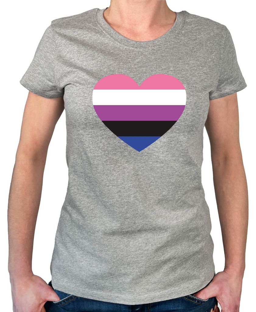 Huuraa Damen T-Shirt Genderfluid Pride Flagge LGBTQ Herz XXL Sport Grey Bio Baumwolle Fairtrade Damenshirt Geschenkidee