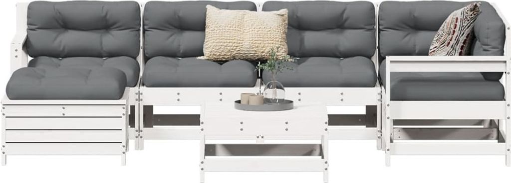 Maison Exclusive - 7-tlg. Garten-Sofagarnitur Weiß Massivholz Kiefer