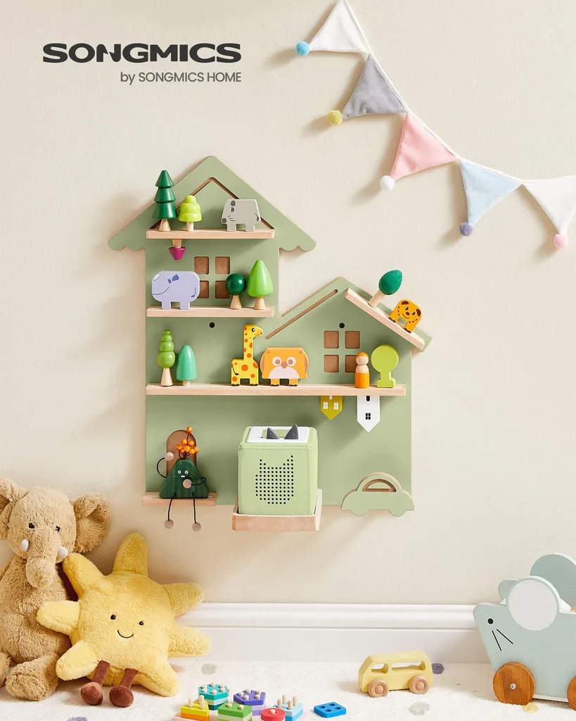 Rangement Toniebox pour chambre enfant - Étagère murale vert laurier