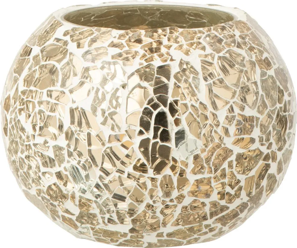J-Line Photophore Balle Fissurée en Verre Doré - Déco Chic 12x12cm