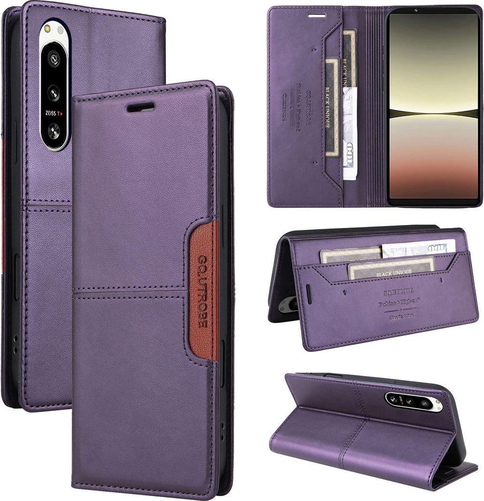 Handyhülle für Sony Xperia 5 IV Hülle, Leder Flip Wallet Kartenfach Stand Schutzhülle Lila