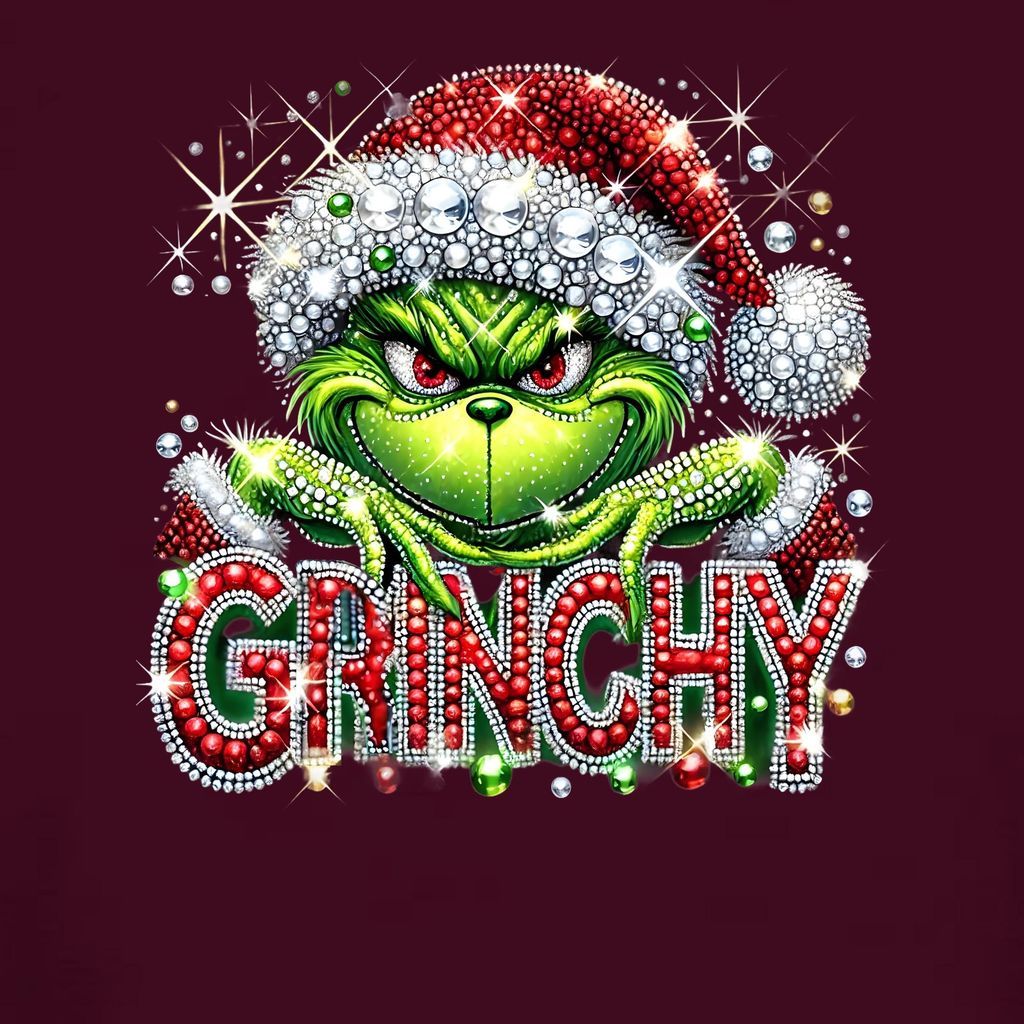 Grinchy Weihnachten Glitzer Strass Santa frech lustig Geschenk Damen T-Shirt, Burgundy, S
