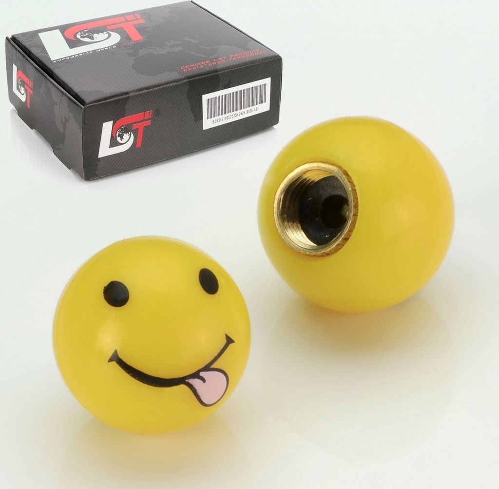 2X Ventilkappe Reifenventil Kappe Kugel Smiley Zunge Gelb Für Pkw Lkw Motorrad