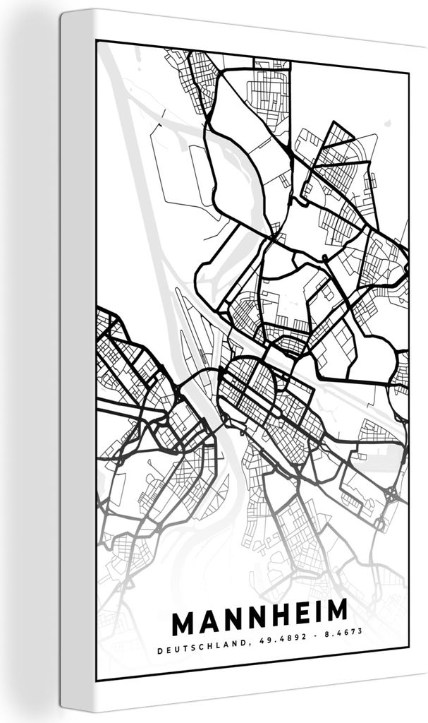 OneMillionCanvasses - Leinwandbilder - 90x140 cm, Mannheim - Stadtplan - Karte, Wandbilder Kunstdruck Wanddekoration - Foto auf Leinwand - Gemäl...