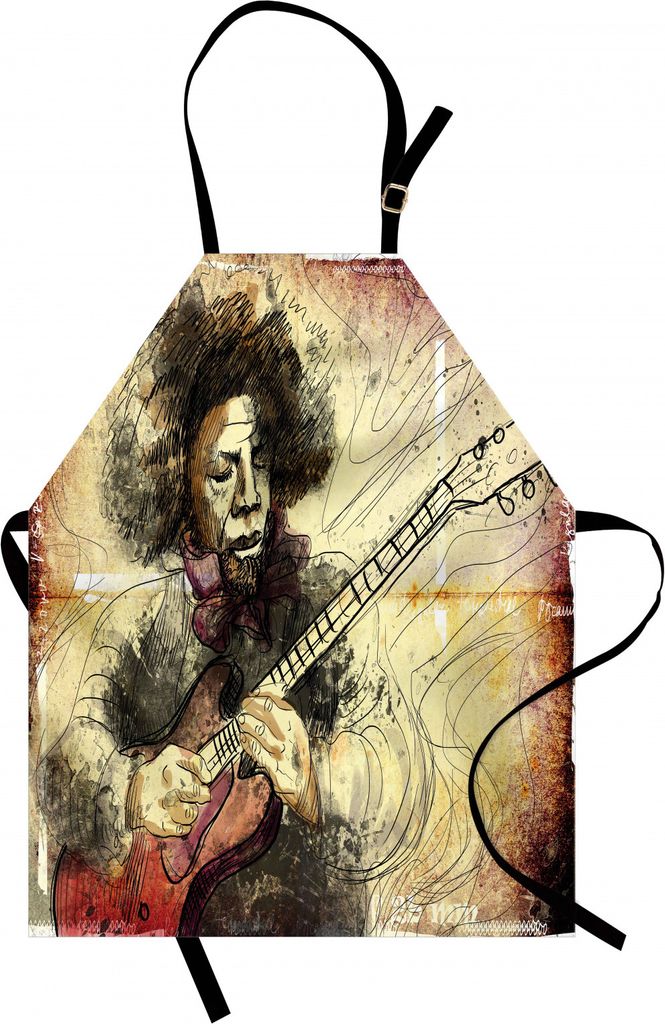 ABAKUHAUS Jazz Musik Kochschürze, Gitarre Virtuoso handgezeichnete Stil Illustration eines Gitarristen Musiker, Farbfest Höhenverstellbar Waschba...