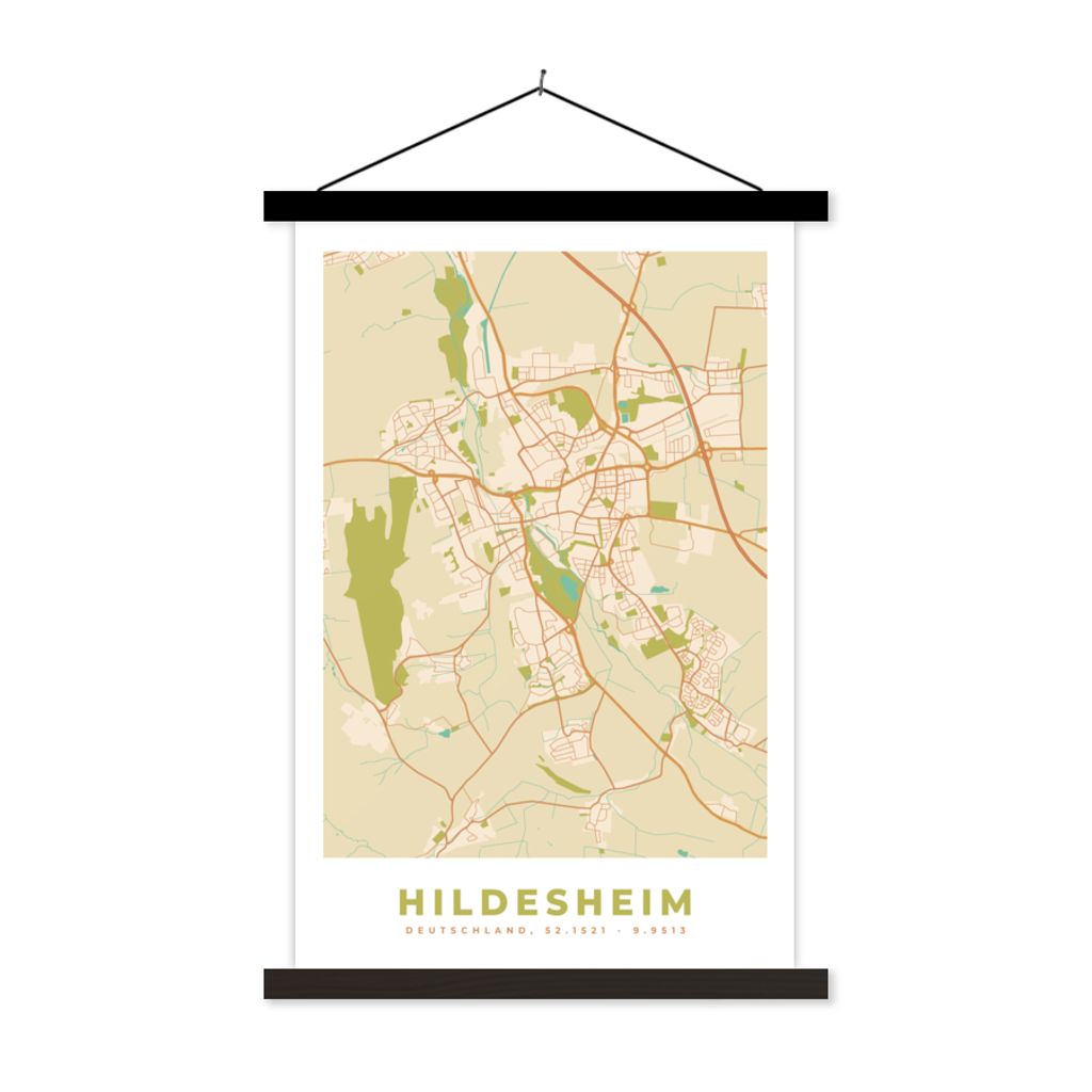 MuchoWow Textilposter Hildesheim - Jahrgang - Stadtplan - Karte 60x90 cm mit schwarzem Rahmen - Poster Wohnzimmer