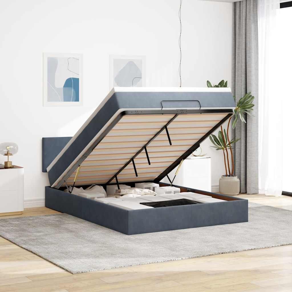 Maison Exclusive - Ottoman-Bett mit Matratze & LEDs Dunkelgrau 140x200 cm Samt