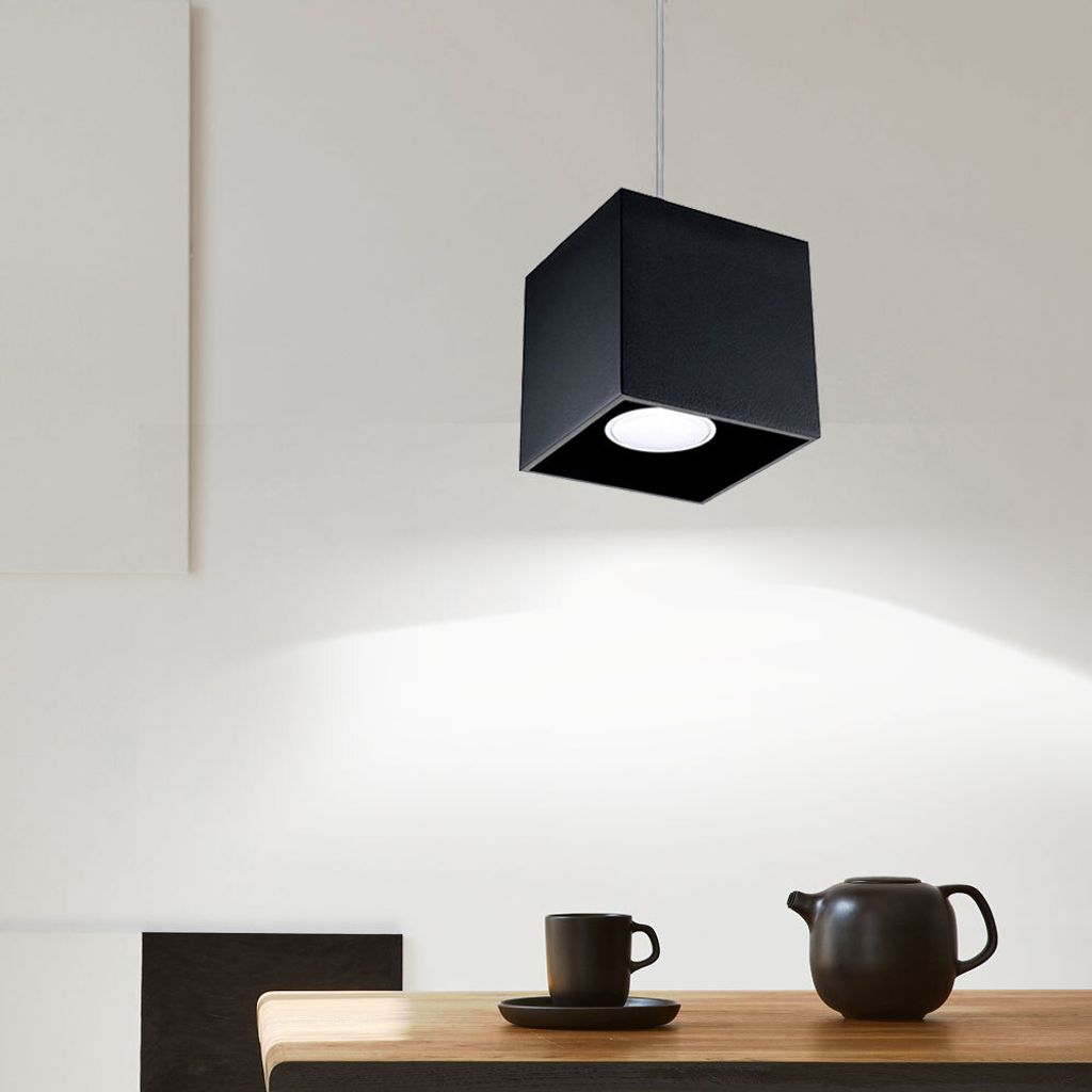 Pendelleuchte, quadratisch, Aluminium schwarz, H 80 cm