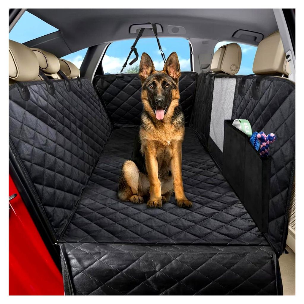 Hundedecke für die Rückbank im Auto - 4-in-1 Autoschondecke für Hunde mit Seitenschutz, Sichtfenster und Sicherheitsgurt - Wasserdicht, rutschfe...