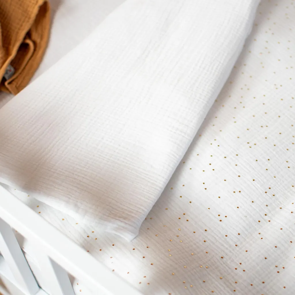 Linge de lit bébé complet 80x120 cm parure 2 pièces blanche à pois