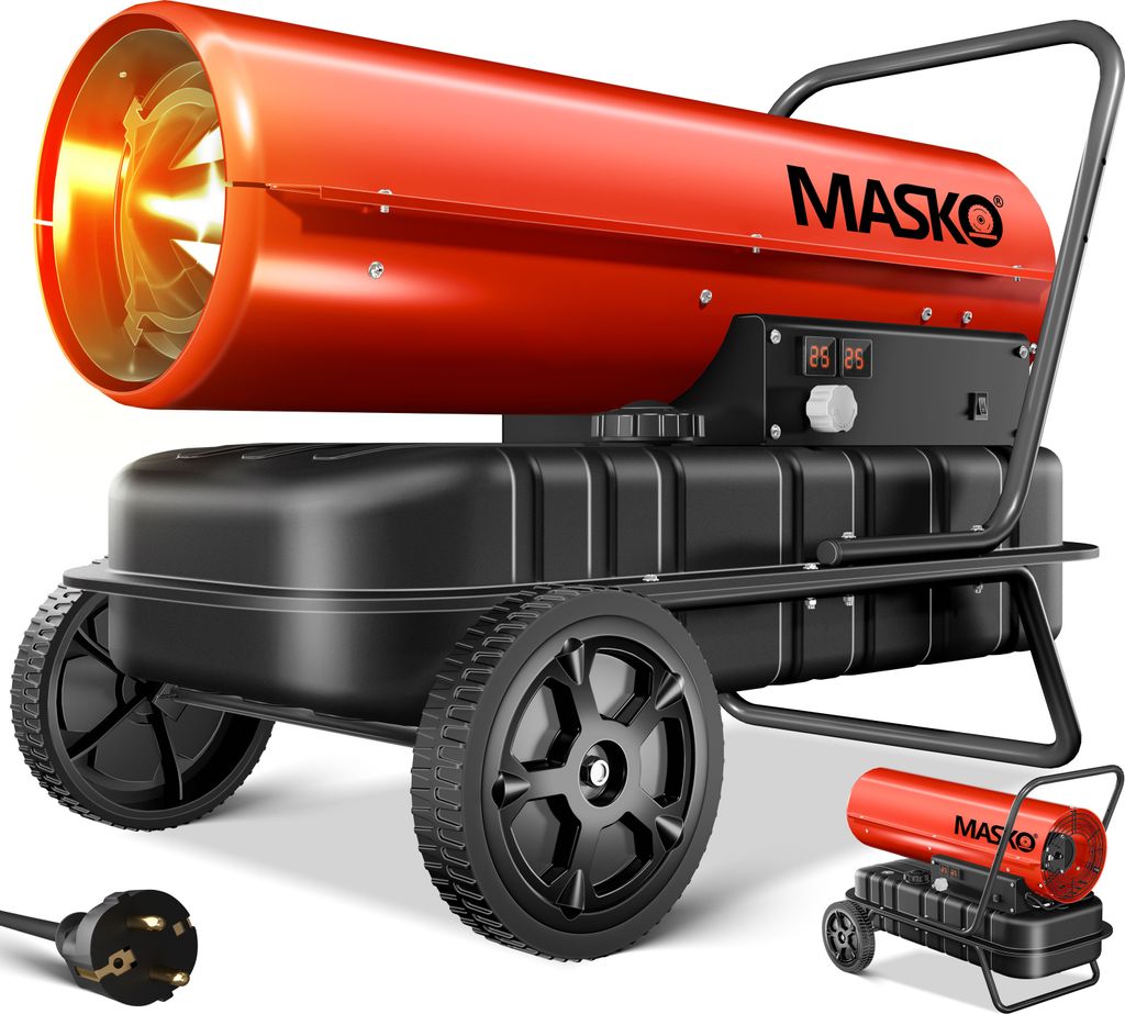 MASKO® Heizkanone 30kW Diesel Bautrockner Bauheizer Heißluftgenerator Heizgebläse 34L Tank mit Thermostat Ölheizer Luftstrom 750m³/h/Stunde) Ölbeheizung Heizlüfter Heizstrahler