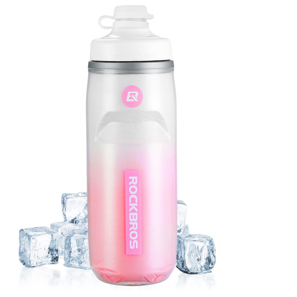ROCKBROS Trinkflasche 620 ml auslaufsichere Getränkeflasche 4 H Kühlenhalten Wasserflasche Water Bottle für Radsport Weiß Verlauf