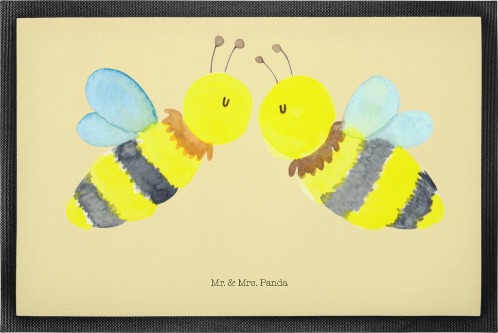 Mr. & Mrs. Panda Eingangsteppich Biene Liebe 50 x 75 cm - Gelb Pastell - Geschenk, Schuhabstreifer, Schmutzmatte, Gummimatte, Fussmatte, fußmatte,...