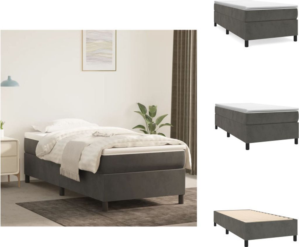 vidaXL Boxspringbett Dunkelgrau 100x200 cm Samt - Betten & Bettgestelle